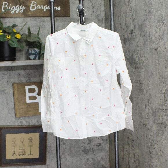 Lemon Way Womens 365 Poplin Stretch Embroidered Button-Down Shirt White Dot M - Picture 1 of 5